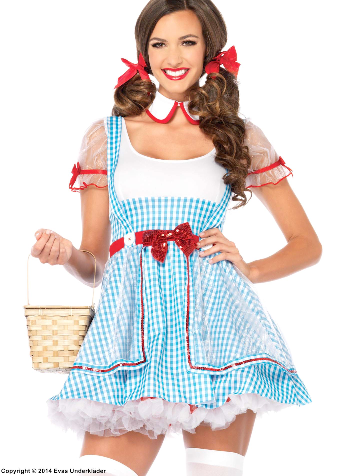 Dorothy from Wizard of Oz, costume dress, sequins, checkered pattern